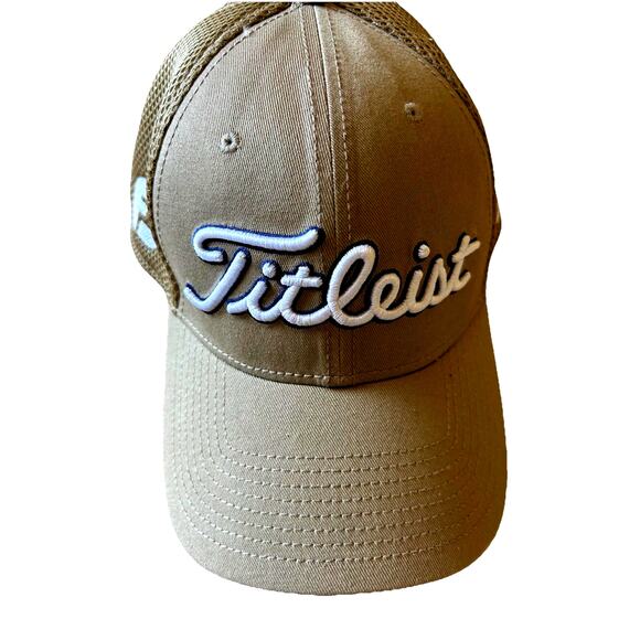 Titleist Hat L/XL Tan Brown Fitted Tour Pro V1 Footjoy Golf Mesh Back Trucker - Picture 1 of 9